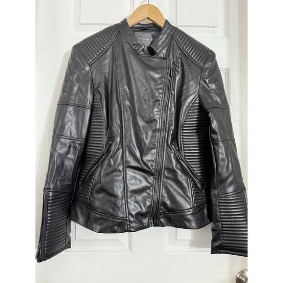 The Limited Motorcycle Jacket Black Faux Leather Lined Full Zip Moto Large L - Picture 1 of 5